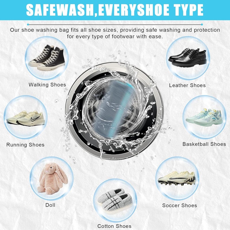 CNEYSID XXL Shoe Washing Machine Bag - Reusable Shoes Cleaning Bags for Washer And Dryer, Durable Zipper Laundry Shoe Bag 360° Deep Clean Sneaker Tennis Include Delicate Laundry Bag/Bra Laundry Bags (Gray) - Image 5